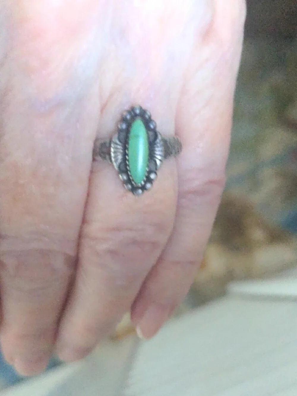 Vintage Bell Trading Post Sterling Silver Teardrop Turquoise Ring, Sz 6.